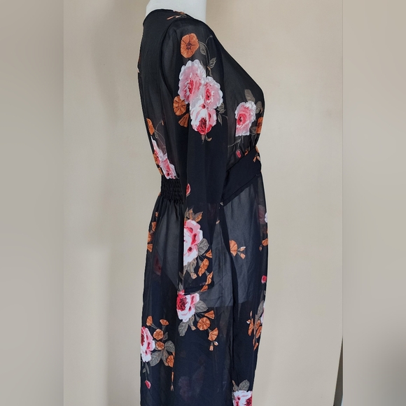 Black Floral Sheer Maxi Dress, Women's M - Picture 2 of 11